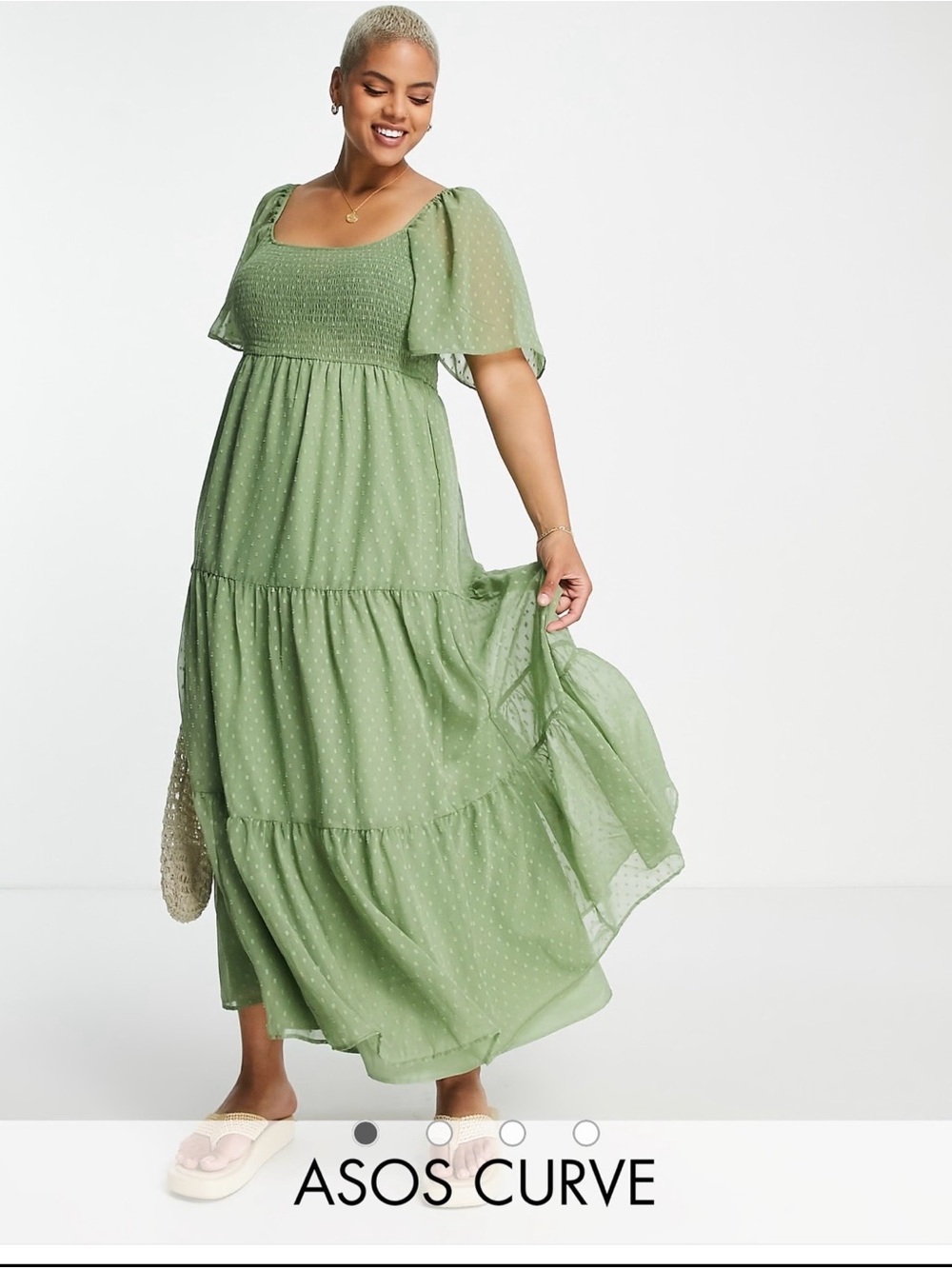 ASOS Curve Light Sage Green Swiss Dot Maxi Dress